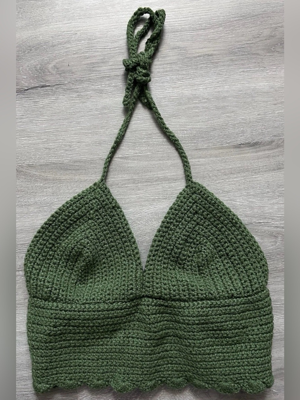 Boho Green Crochet Bralette Top Handmade Fairycore Hippie Festival Halter